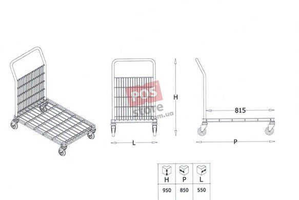 Вантажний металевий візок для магазинів (95х85х55) Тип-3, Металік