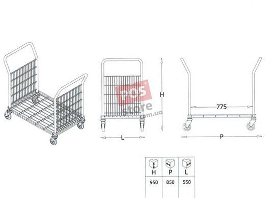Вантажний металевий візок для магазинів (95х85х55) Тип-4а, Металік